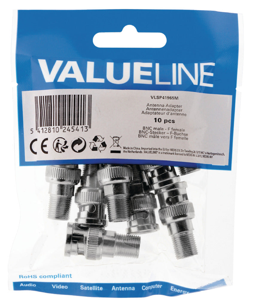 Valueline vlsp41965m adaptateur d'antenne bnc mâle - connecteur f femelle argent