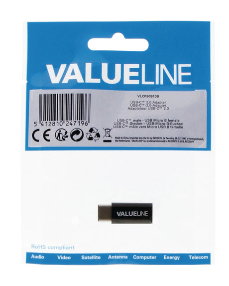 Valueline VLCP60910B Adaptateur USB 2.0 USB-C mâle - USB Micro-B femelle noir