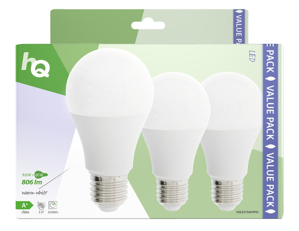 HQ LE27A603P02 Lampe LED 3 pièces E27 A60 9 W 806 lm 2700 K