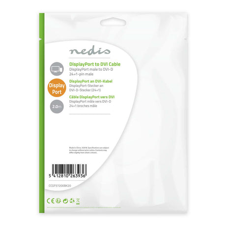 Nedis CCGP37200BK20 DisplayPort - Câble DVI DisplayPort Mâle - DVI-D 24+1 broches Mâle 2,0 m Noir