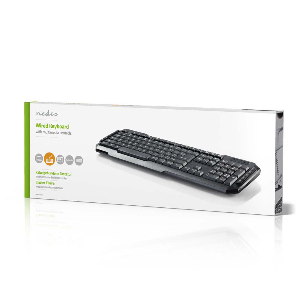 Nedis Kbmu100bkus gewaschen USB Keyboard Multimedia Schlësselen US International