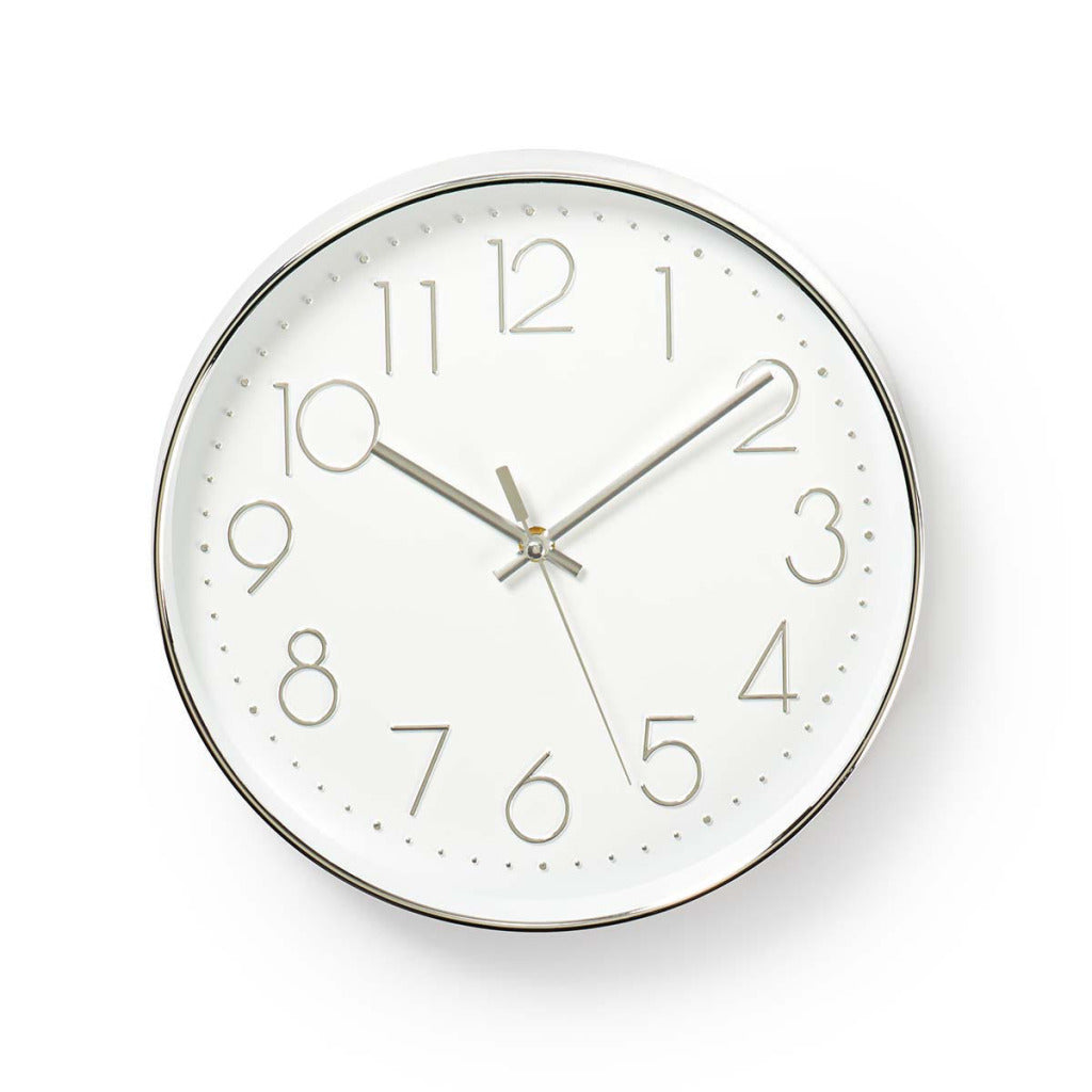 Nedis CLWA015PC30SR Round wall clock Diameter 30 cm White Silver