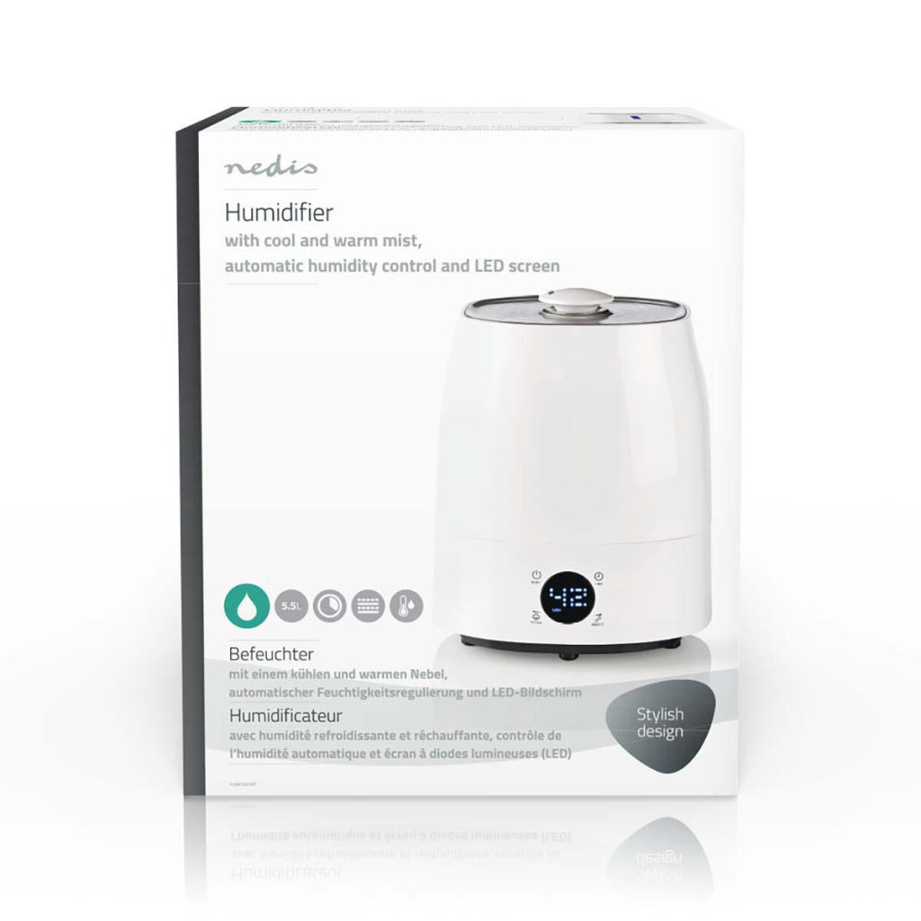 NEDIS HUMI120CWT Humidificador 5.5 L Temporizador de pantalla LED de higrómetro