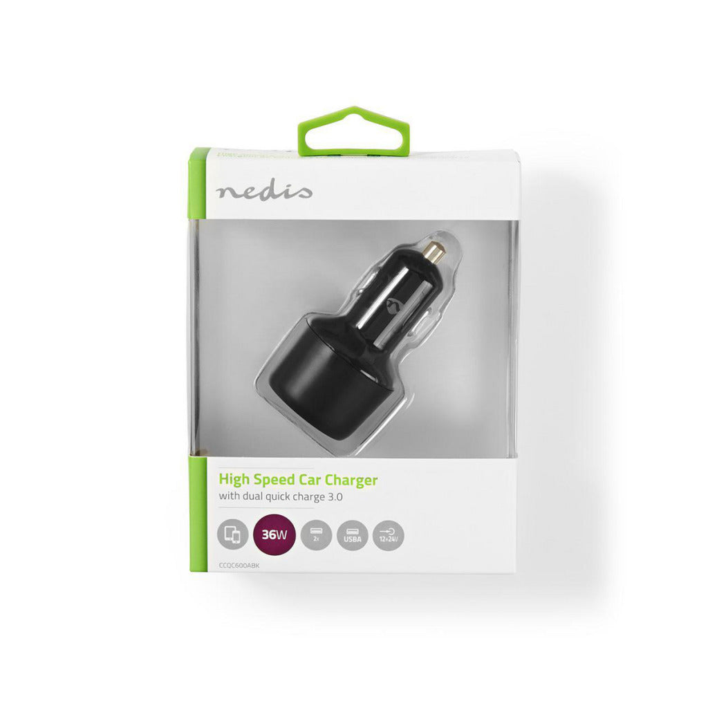 Nedis CCQC600ABK CAR Ladegerät 3.0 A 2x USB (QC 3.0) Schwarz