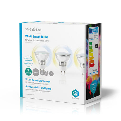 Nedis wifilw30crgu10 lampe LED intelligente Wi-Fi blanc chaud à froid gu10 paquet de 3