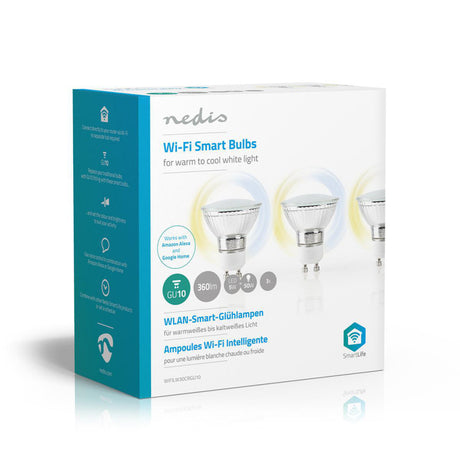 Nedis wifilw30crgu10 lampe LED intelligente Wi-Fi blanc chaud à froid gu10 paquet de 3
