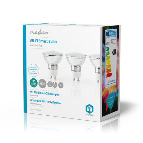 Nedis wifilw31crgu10 lampe LED intelligente Wi-Fi blanc chaud gu10 pack de 3