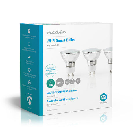 Nedis wifilw31crgu10 lampe LED intelligente Wi-Fi blanc chaud gu10 pack de 3