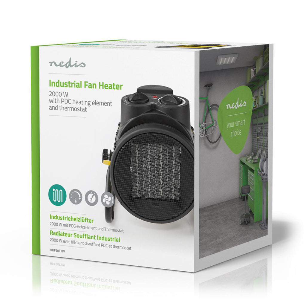 Nedis htif20fyw thermostat de radiateur soufflant industriel en céramique 3 réglages 2000 w jaune