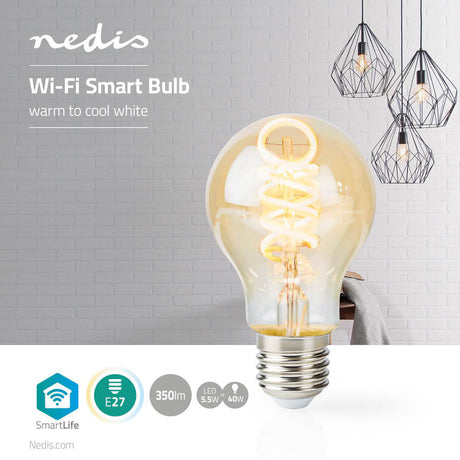 Nedis WiFilt10GDA60 WiFi Lampe à Filament LED Blanc Chaud à Froid Torsadé E27 A60 5,5 W 350 lm