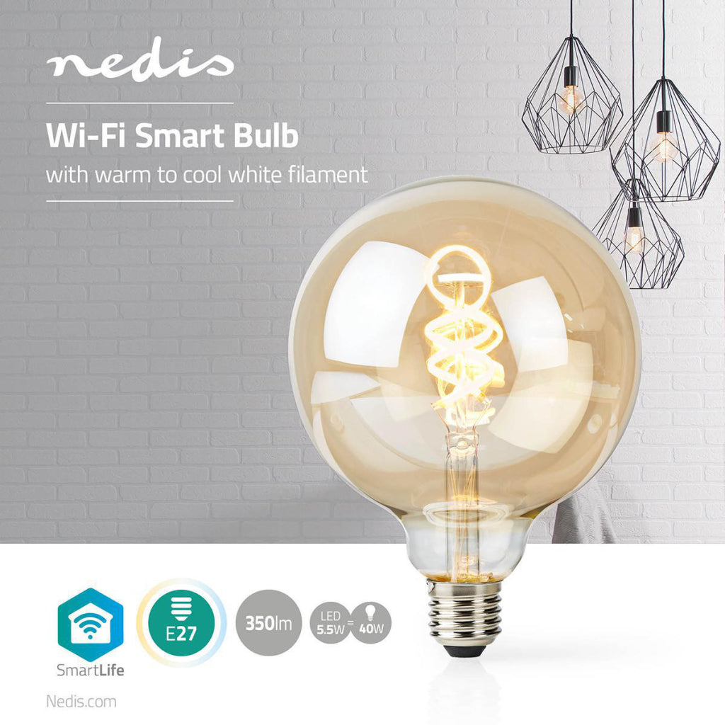 NEDIS WIFILT10GDG125 WI-FI VARMT TILL COOL VIT LED FILLAMENTLAMP Turned E27 G125 5.5 W 350 lm