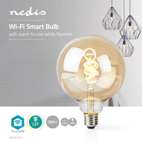 Nedis Wi-Fi LT10GDG125 Ampoule à filament LED Wi-Fi blanc chaud à froid tourné E27 G125 5,5 W 350 lm