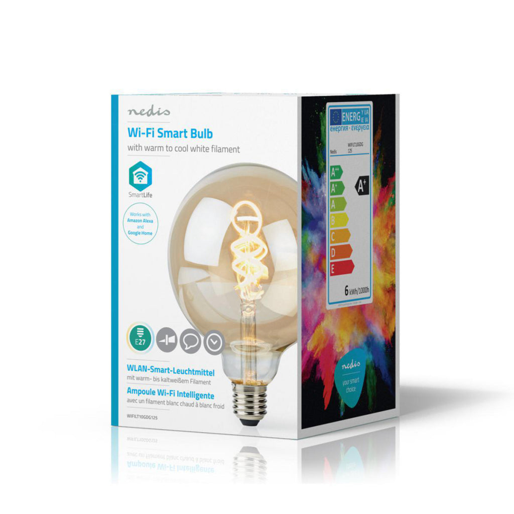 NEDIS WIFILT10GDG125 WI-FI VARMT TILL COOL VIT LED FILLAMENTLAMP Turned E27 G125 5.5 W 350 lm