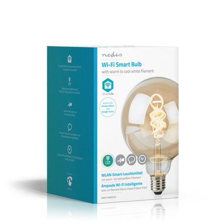 Nedis Wi-Fi LT10GDG125 Ampoule à filament LED Wi-Fi blanc chaud à froid tourné E27 G125 5,5 W 350 lm