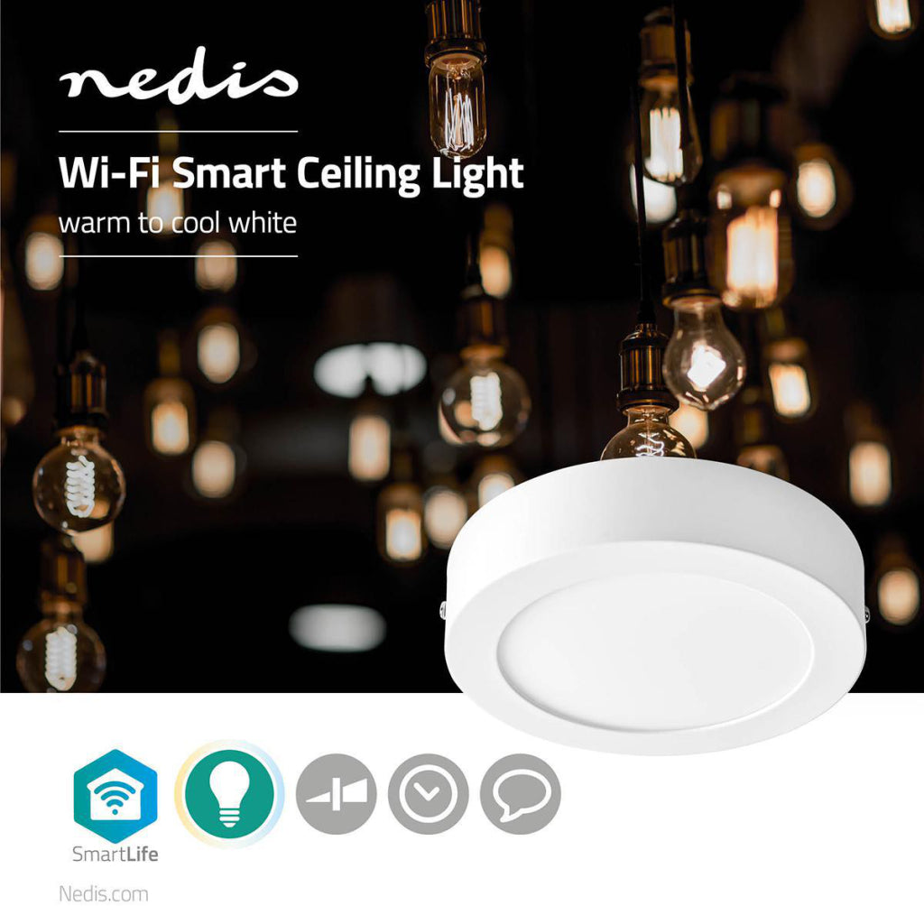 Nedis wifilaw10wt Wi-Fi stropna svetilka okroglega premera 17 cm topel do hladnega belega 800 lm 12 w tanek dizajn aluminij