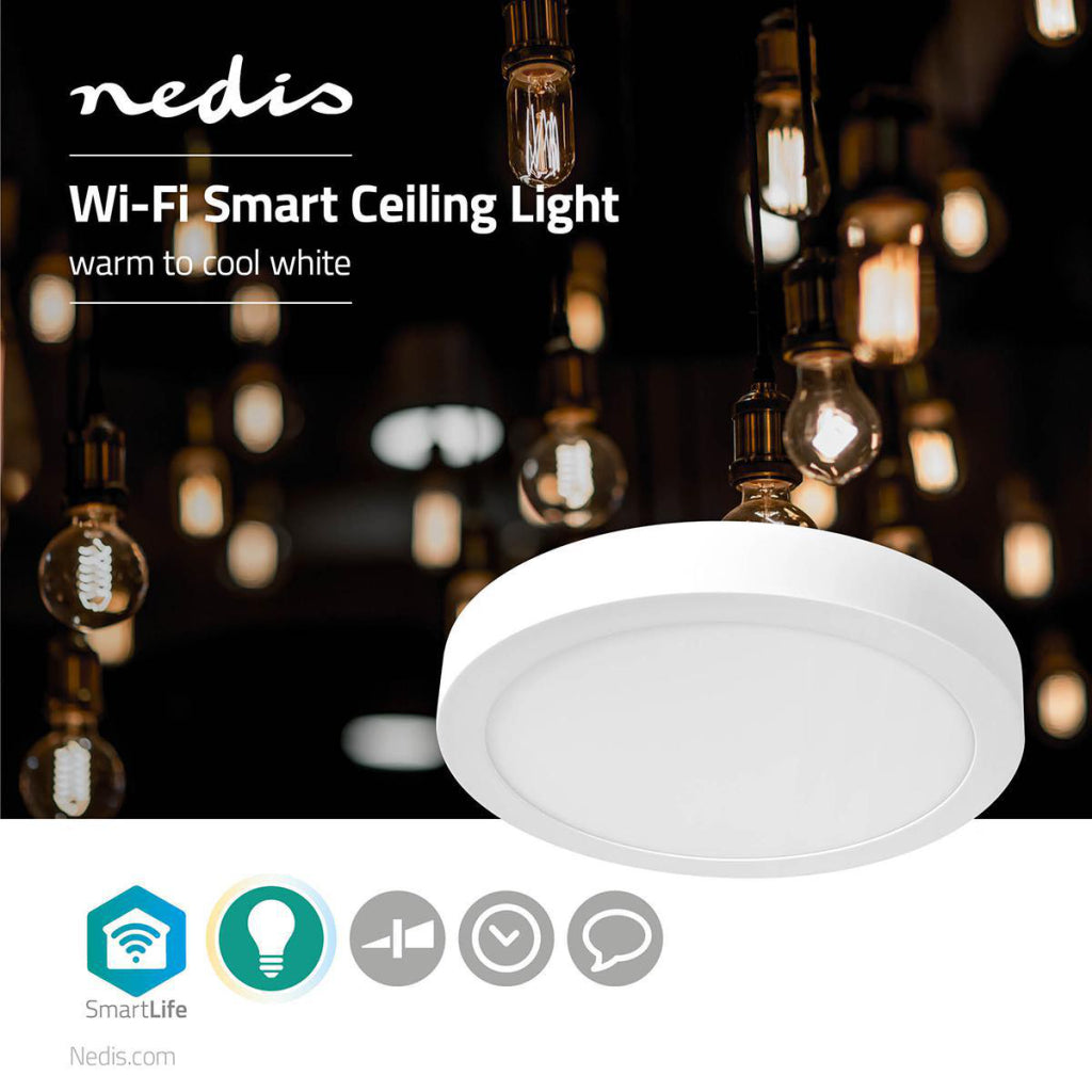 Nedis wifilaw20wt wi-fi plafondlamp rond oslash; 30 cm warm tot koel wit 1200 lm 18 w slank design aluminium