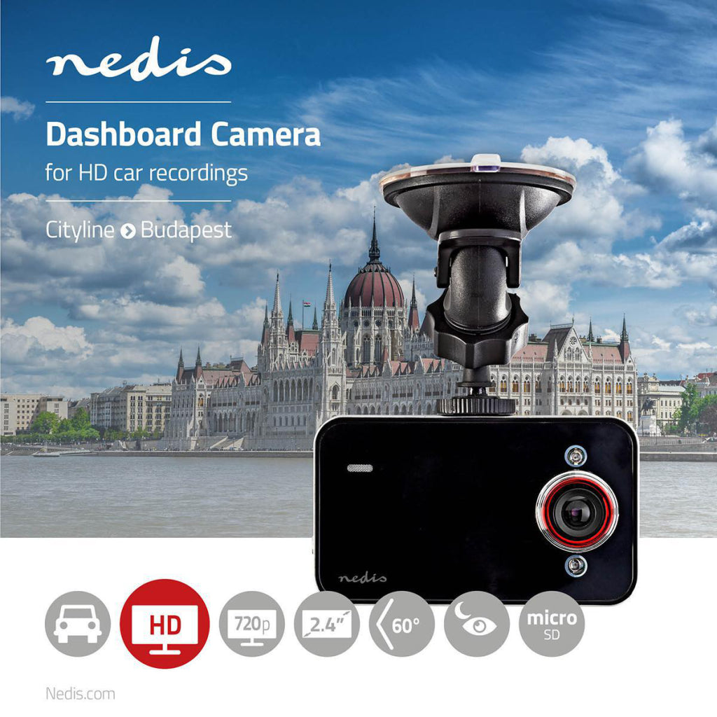 NEDIS DCAM06BK Dashcam HD 720P 1 CH 2,4 cala kąta oglądania 60 stopni;