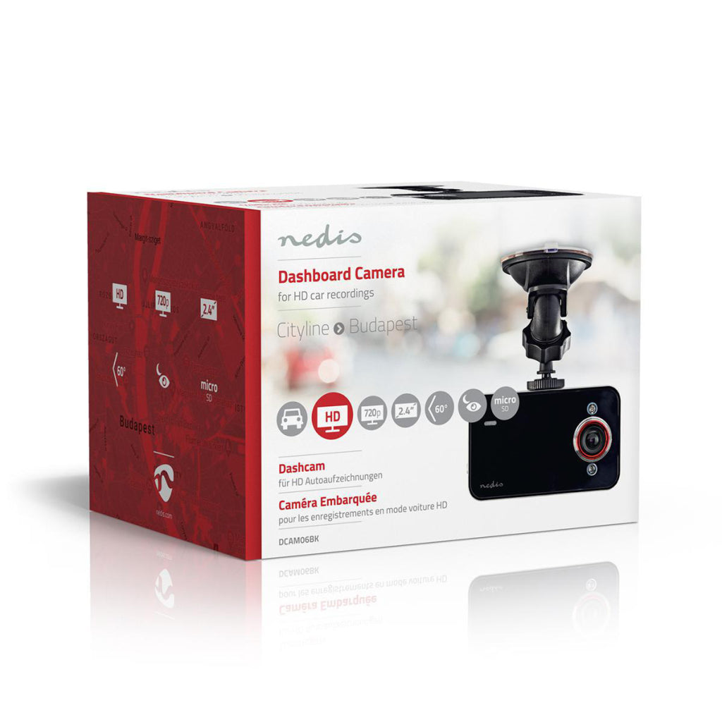 Nedis DCAM06BK Dashcam HD 720p 1 CH 2,4 pollici Angolo di visione di 60 gradi;