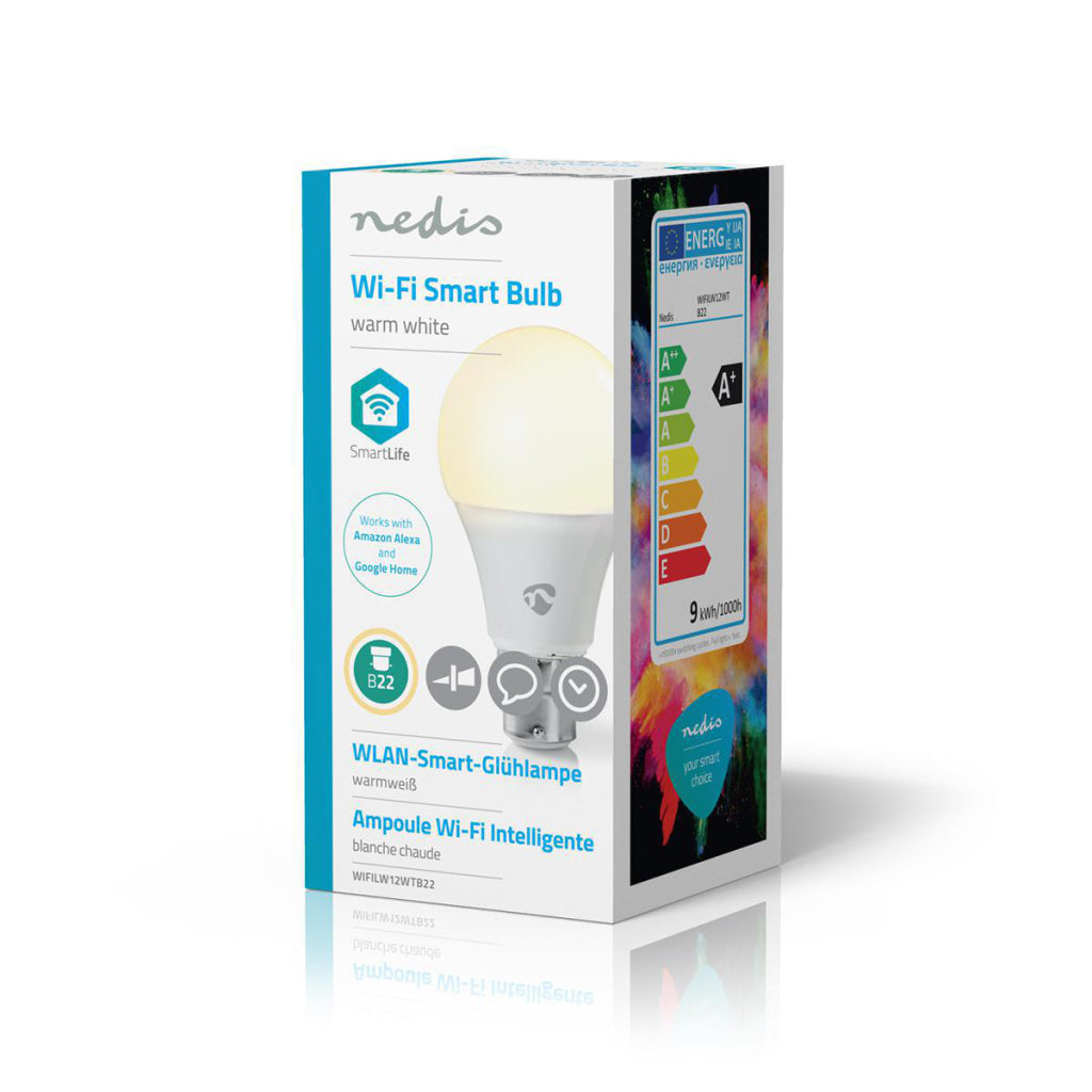 Ampoule LED Nedis Wi-Fi LW12WTB22 SmartLife Wi-Fi B22 800 lm 9 W Blanc chaud 2700 K Classe énergétique : A+ Android Trade ; ios a60