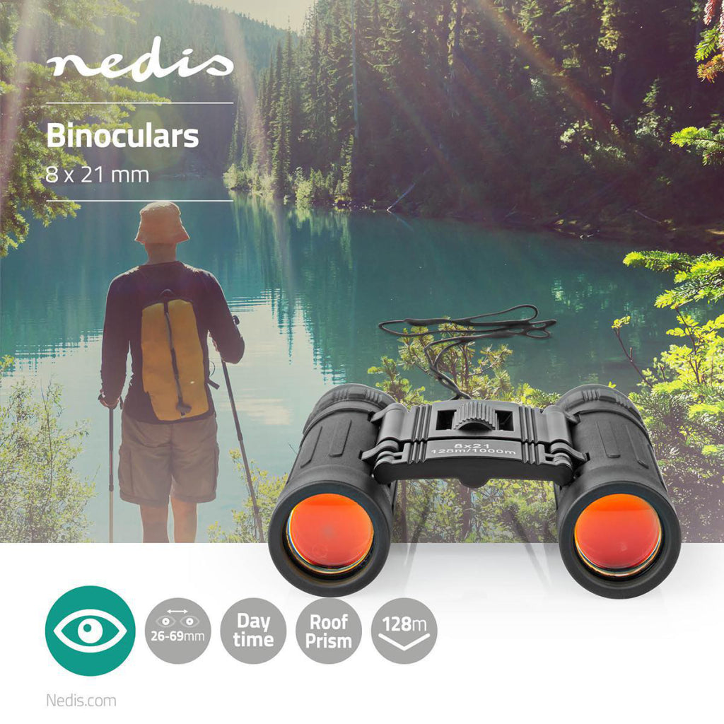 NEDIS SCBI1000BK Binoculars 8x synfält 128 m + resväska svart