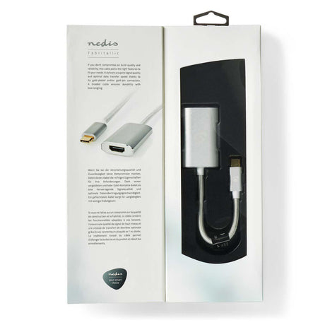 Nedis cctb64680al02 adaptateur usb usb 3.2 gen 1 usb type-c commerce; commerce HDMI masculin; connecteur 0,20 m rond plaqué or nylon tricoté argent couvercle fenêtre boîte