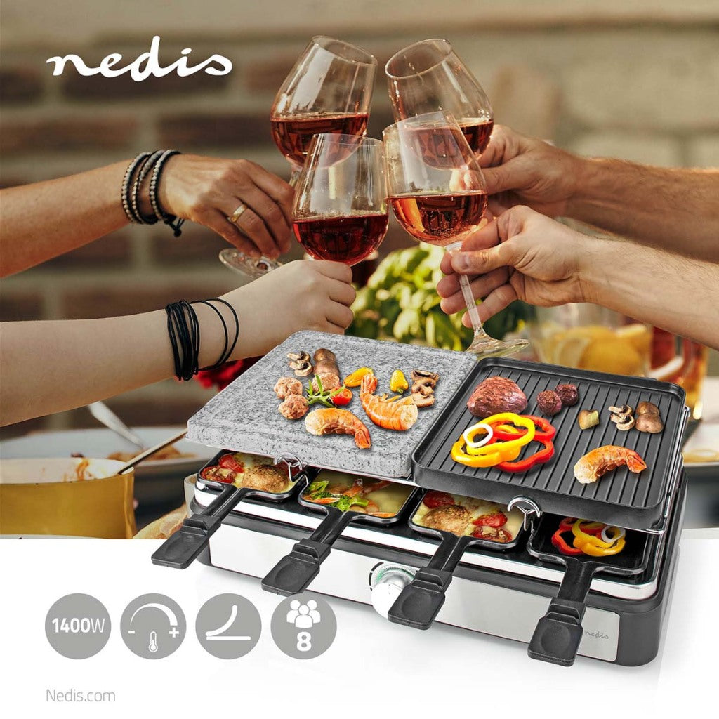 Nedis Fcra300FBK8 Raclette Stone Grill für 8 Menschen