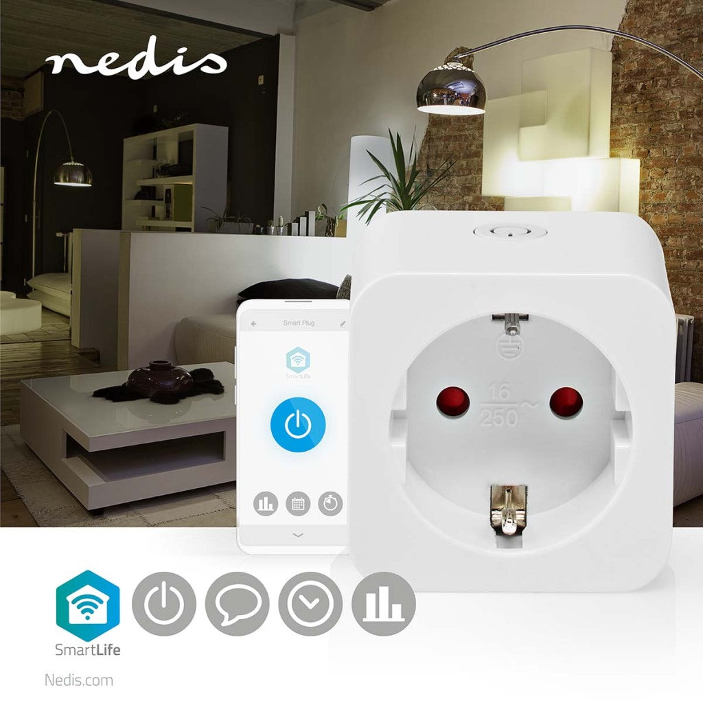 Nedis wifip121fwt smartlife smart plug wi -fi mètre d'énergie 3680 w type f (bee 7 3) -10 -45 ° C Android ios blanc