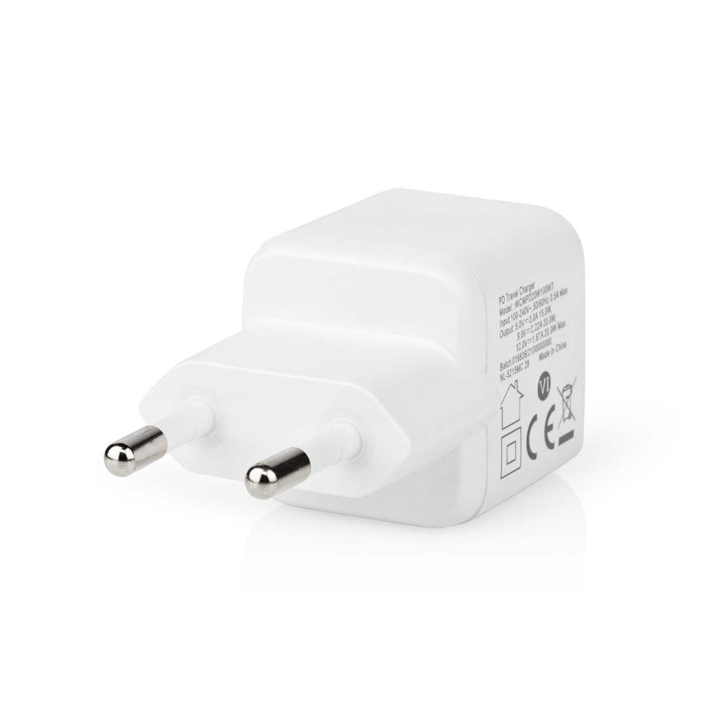 Nedis WCMPD20W100WT Ladegerät 1.67 2.22 3.0 A Ausgänge: 1 USB-C-Handel; 20 W Automatische Spannungsauswahl