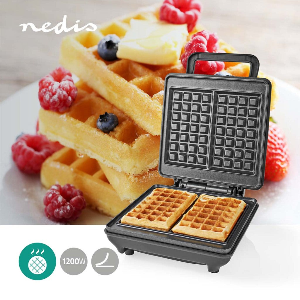 Nedis KAWP210FBK Waffle Iron Belge Waffles 22 x 12,5 cm 1200 W Contrôle de température automatique Aluminium