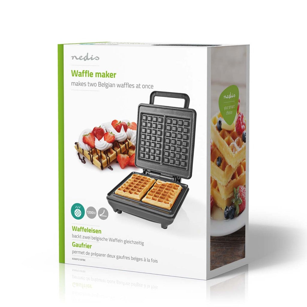 Nedis KAWP210FBK Waffel Iron Belgische Waffeln 22 x 12,5 cm 1200 W Automatische Temperaturregelung Aluminium