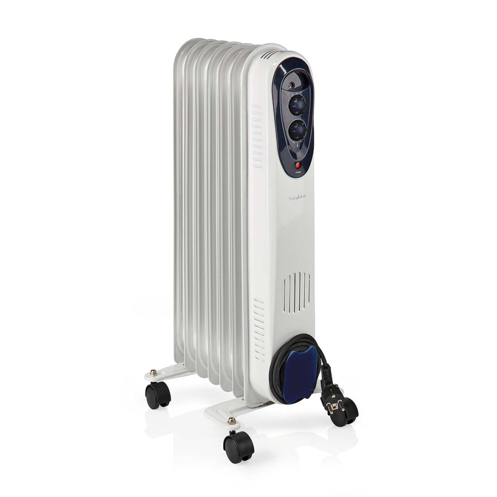 NEDIS HTOI30WT7 Radiateur d'huile mobile 600 900 1500 W 7 Thermostat réglable des ailerons 3 Postes de chaleur OmvalveVetie Wit