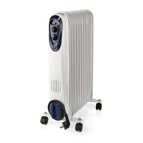 Nedis htoi30wt11 radiateur à huile mobile 1000 1500 2500 w 11 ailettes thermostat réglable 3 réglages de chaleur anti-renversement blanc