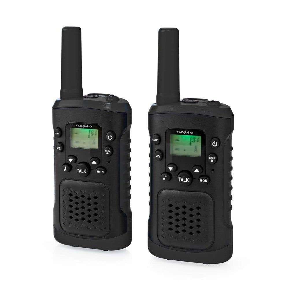 Nedis WLTK0610BK Walkie Talkie Set 2 Handys bis zu 6 km Frequenzkanäle: 8 PTT Vox bis 3 Stunden Kopfhörerausgabe 2 Headsets Schwarz