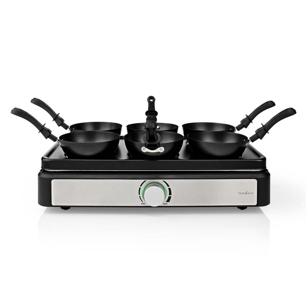 Nedis Fcra310fbk6 Party Wokset Grill 6 Personen Spatel-Temperatur-Einstellung Anti-Stick niedriger Rechteck