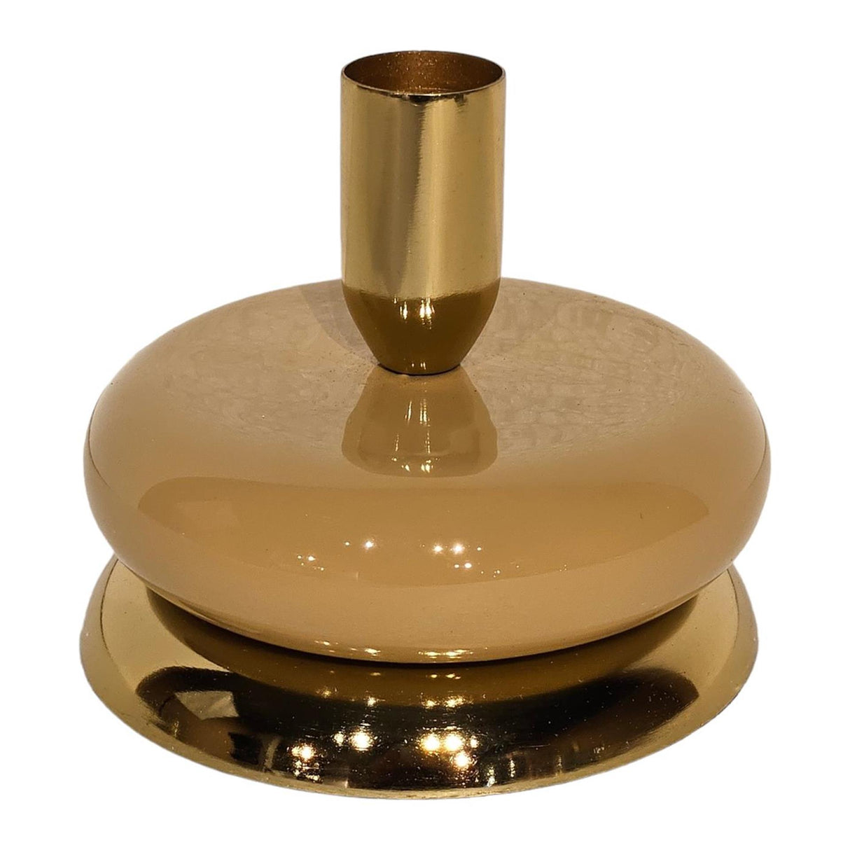 Bougeoir ambiance Manoir émail beige doré 10x10x8.5cm