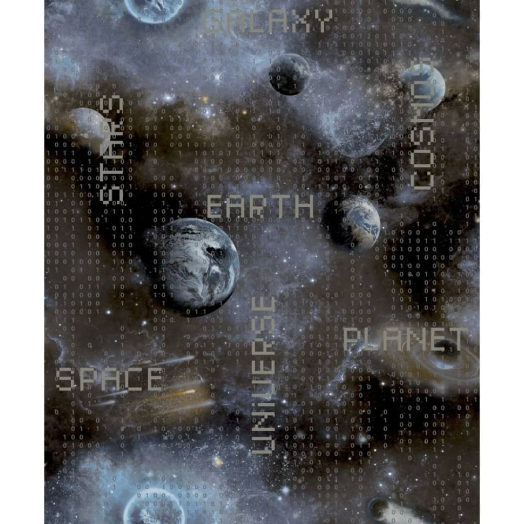 Fond d'écran noordwand bonne vibrations galaxy planètes et texte bleu et noir