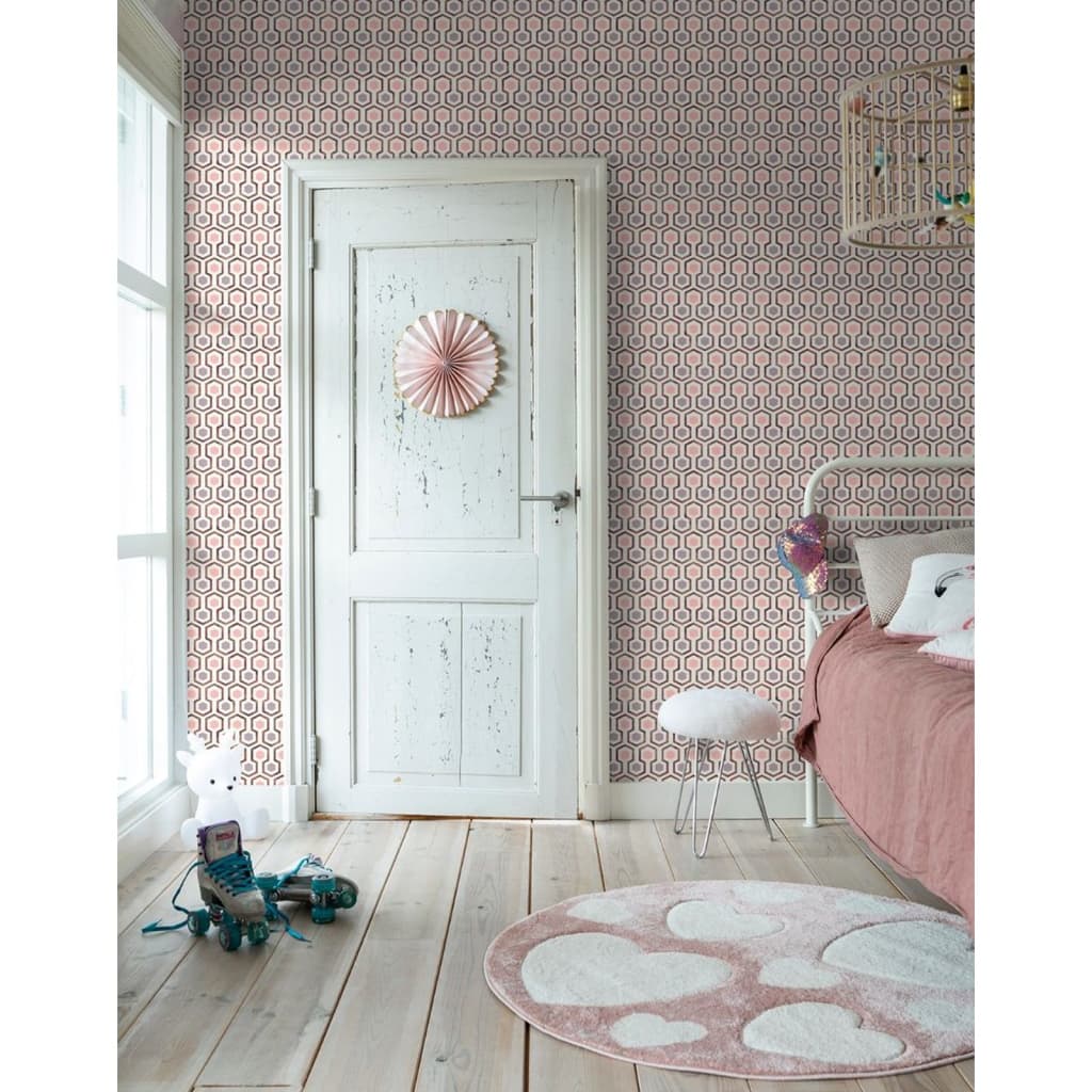 NOORDWAND Fond d'écran Bonnes vibrations Hexagon Modèle rose et violet