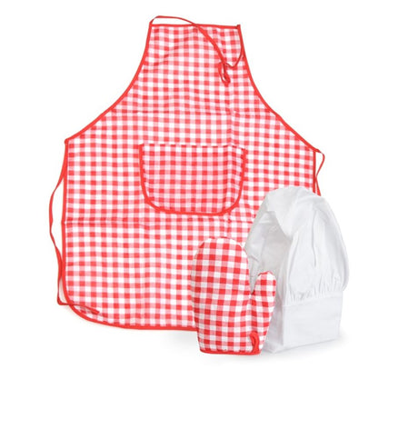 Tablier, bonnet et gant Egmont rouge g