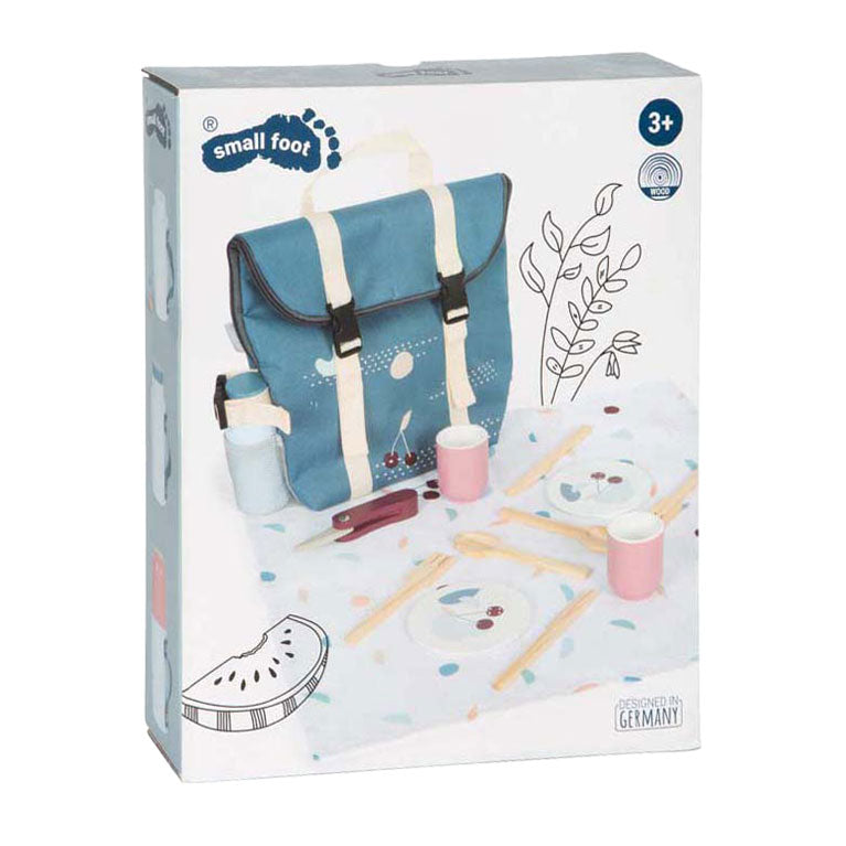 Small foot - sac à dos avec jeu de pique-nique savoureux en bois, 14 pièces.
