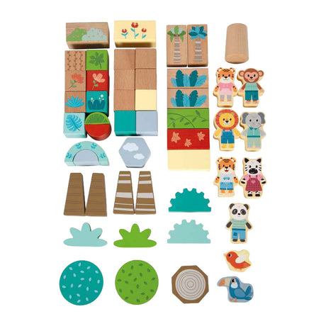 Small foot - blocs de construction en bois amis de la jungle fsc - 50 pcs.