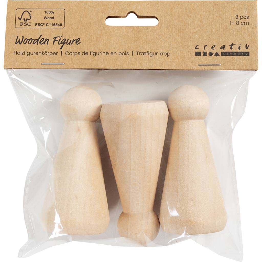 Figurine en bois Creativ company, en forme de cône, h : 8 cm, 3 pièces 1 boîte