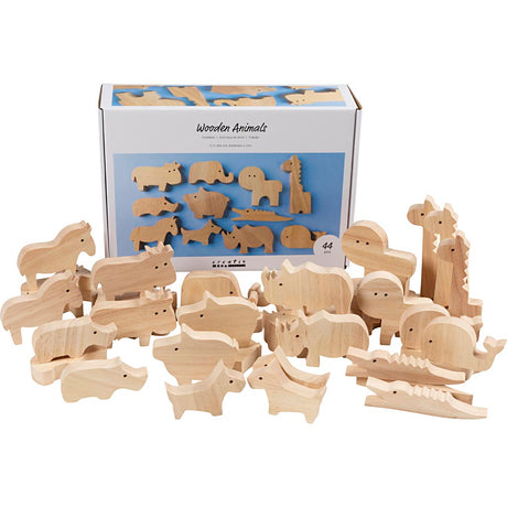 Creativ company animaux en bois, ferme et safari, h : 3-14,5 cm, épaisseur 2 cm, 44 pièces 1 boîte