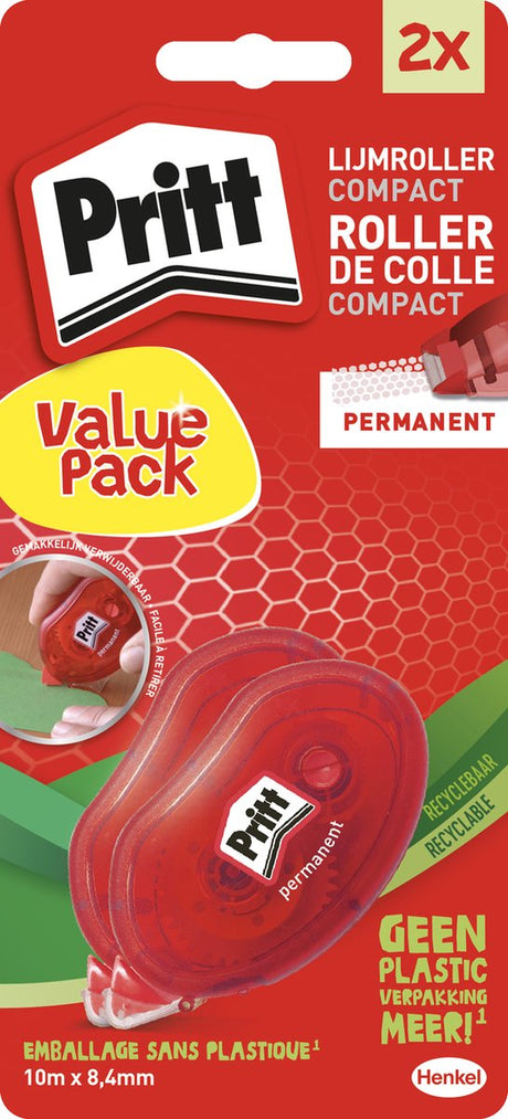 Rouleau à colle Pritt compact | rouleau 4,2 x 10 mm | avantage rouleau de colle blister 1+1 gratuit | rouleau de colle d'école de bureau.