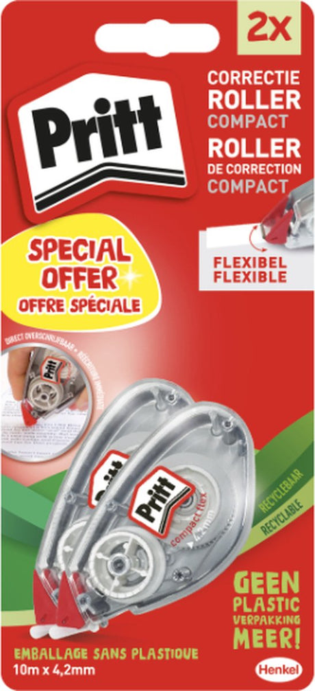 Pritt rouleau compact flex 2e 1 2 prix | Carte blister 4,2 mm x 10 m | rouleau de correction d'école de bureau.