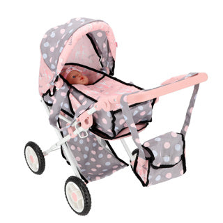Landau de poupée 2 en 1 gris rose 66,5x37x69 cm