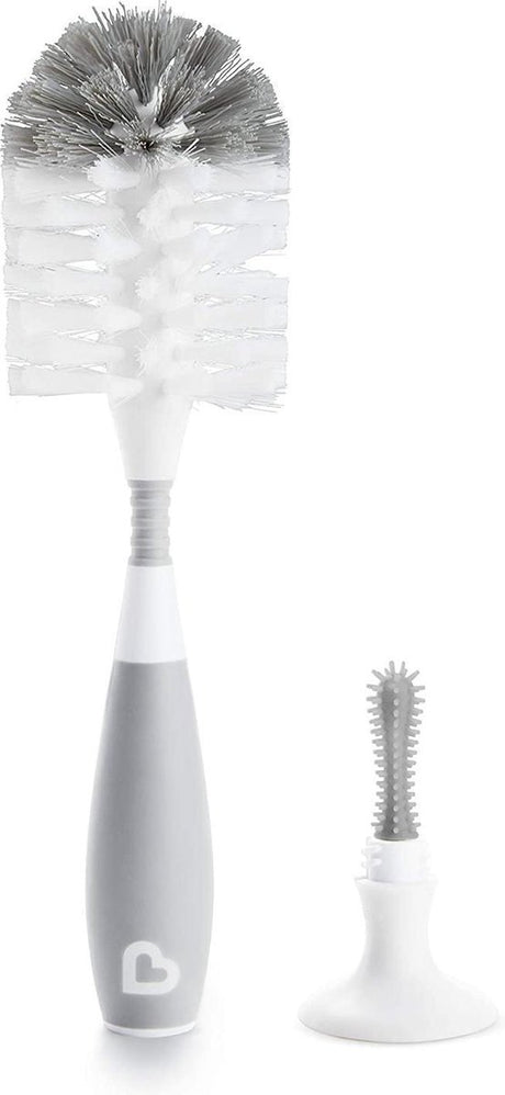 Goupillon Munchkin - poils - goupillon - brosse de nettoyage - avec ventouse - goupillon pour biberon et tétine - gris
