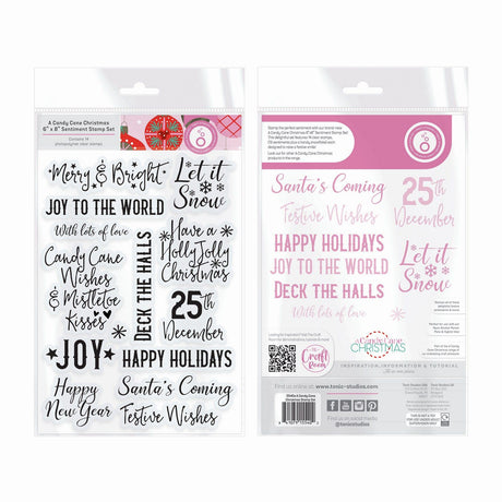 Tonic Studios • Un ensemble de tampons de Noël en forme de canne en bonbon, sentiments