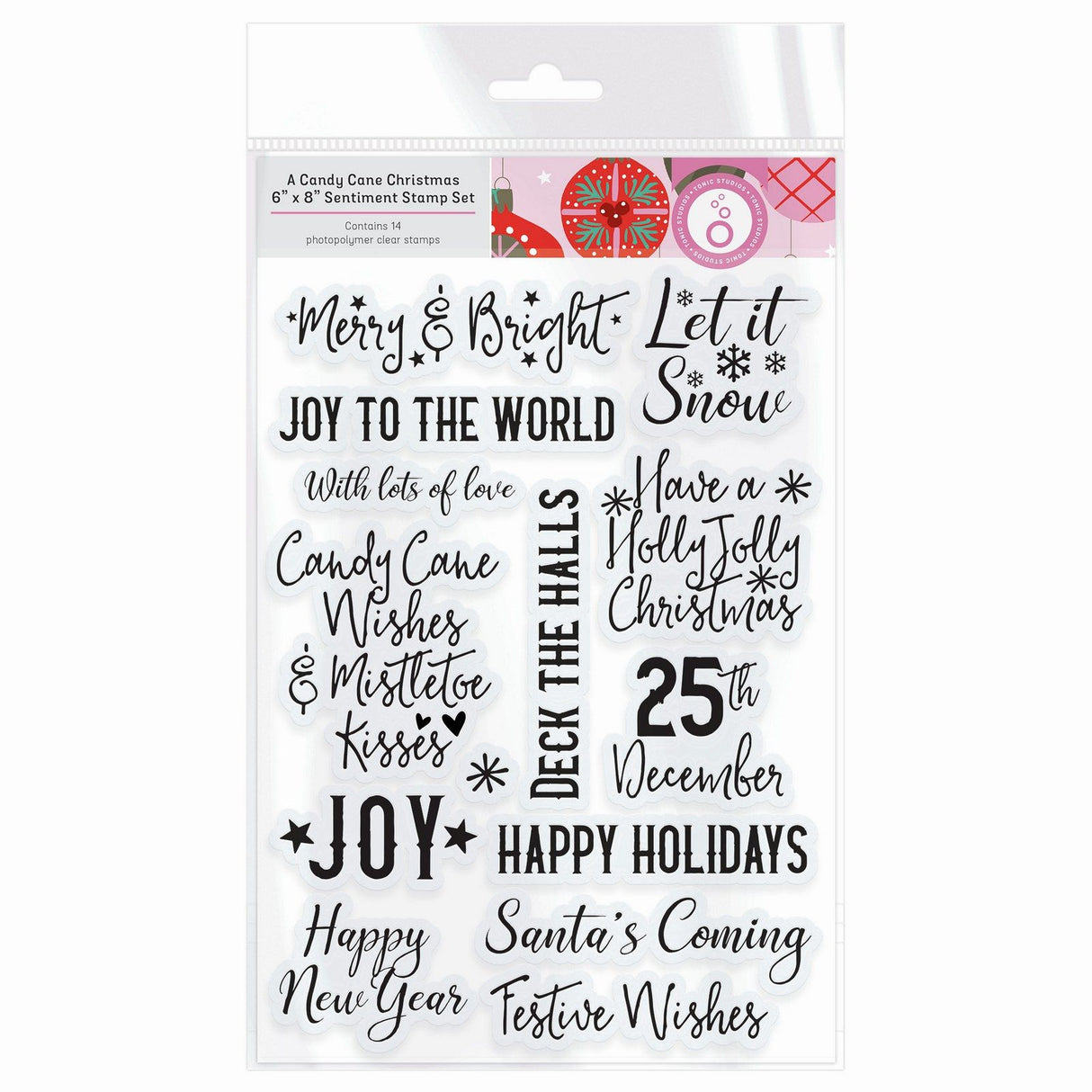 Tonic Studios • Un ensemble de tampons de Noël en forme de canne en bonbon, sentiments