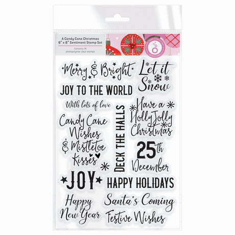 Tonic Studios • Un ensemble de tampons de Noël en forme de canne en bonbon, sentiments