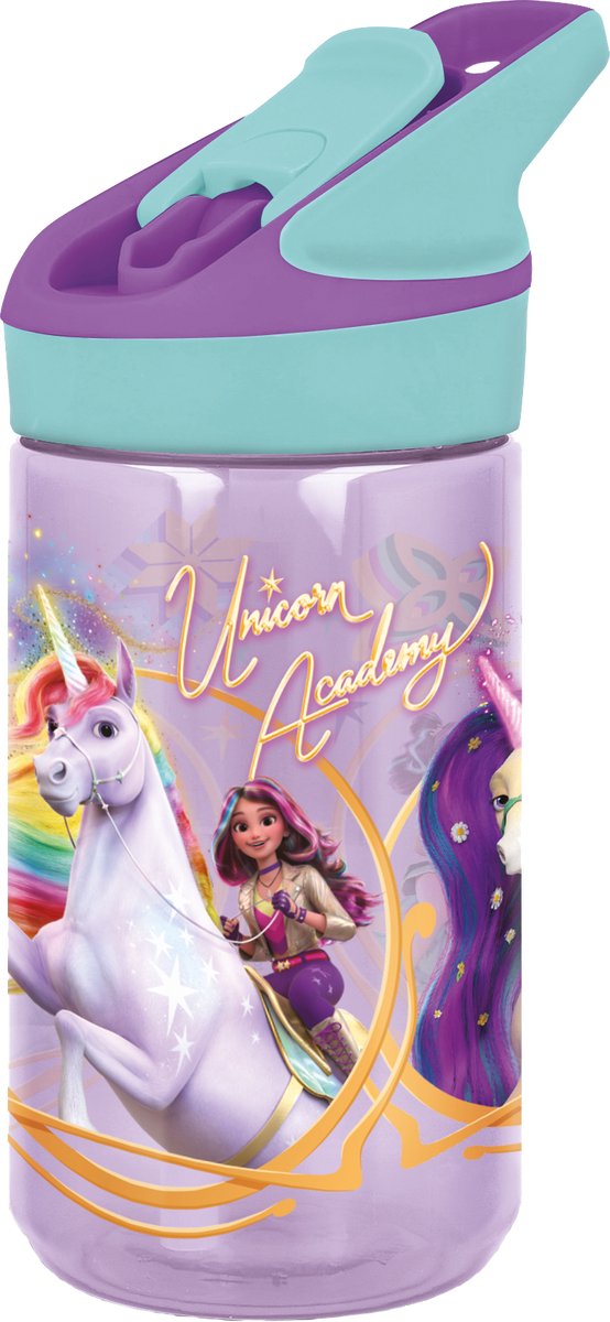 Stor unicorn academy tritan premium gourde - 480 ml - se ferme bien - gourde pour enfants - violet turquoise